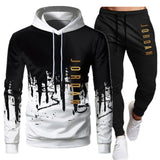 White Black Men Hoodies Set Fashion 2020 Autumn Brand Casual Tracksuit Mens Set Sports Two Piece Patchwork Hoodie Pant Male Suit