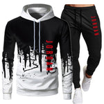 White Black Men Hoodies Set Fashion 2020 Autumn Brand Casual Tracksuit Mens Set Sports Two Piece Patchwork Hoodie Pant Male Suit