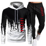 White Black Men Hoodies Set Fashion 2020 Autumn Brand Casual Tracksuit Mens Set Sports Two Piece Patchwork Hoodie Pant Male Suit