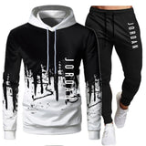 White Black Men Hoodies Set Fashion 2020 Autumn Brand Casual Tracksuit Mens Set Sports Two Piece Patchwork Hoodie Pant Male Suit