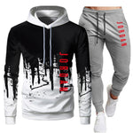White Black Men Hoodies Set Fashion 2020 Autumn Brand Casual Tracksuit Mens Set Sports Two Piece Patchwork Hoodie Pant Male Suit