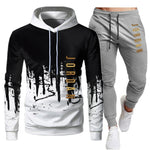 White Black Men Hoodies Set Fashion 2020 Autumn Brand Casual Tracksuit Mens Set Sports Two Piece Patchwork Hoodie Pant Male Suit