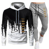 White Black Men Hoodies Set Fashion 2020 Autumn Brand Casual Tracksuit Mens Set Sports Two Piece Patchwork Hoodie Pant Male Suit